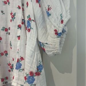 Free People Floral Blouse - White with Red and Blue